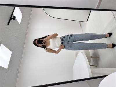 Çiçek Nakış Detaylı Jean Mavi Pantolon 