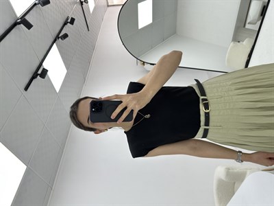 Çift Parça Görünümlü Colorblock Siyah Elbise 