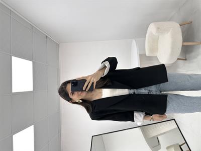 Çizgili Astar Detaylı Siyah Ceket
