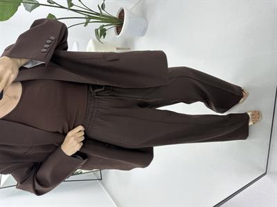 Dikiş detaylı Beli Lastikli Acı Kahve Pantolon 