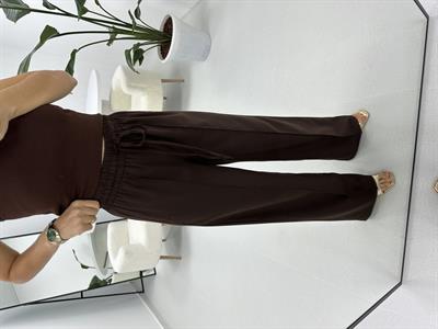 Dikiş detaylı Beli Lastikli Acı Kahve Pantolon 