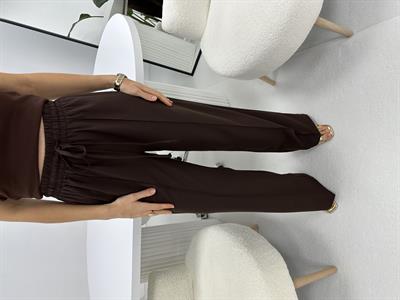 Dikiş detaylı Beli Lastikli Acı Kahve Pantolon 