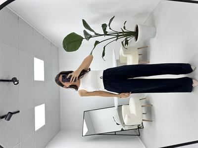 Dikiş detaylı Beli Lastikli Lacivert Pantolon 