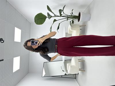 Double Kumaş Yüksek Bel Bordo Palazzo 