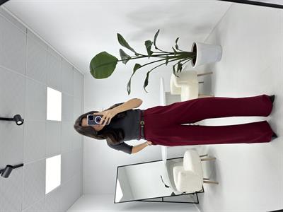 Double Kumaş Yüksek Bel Bordo Palazzo 
