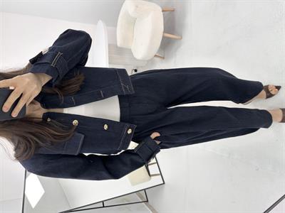 Düğme Detaylı Lacivert Kot Denim Ceket Pantolon Takım  