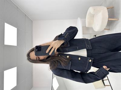 Düğme Detaylı Lacivert Kot Denim Ceket Pantolon Takım  