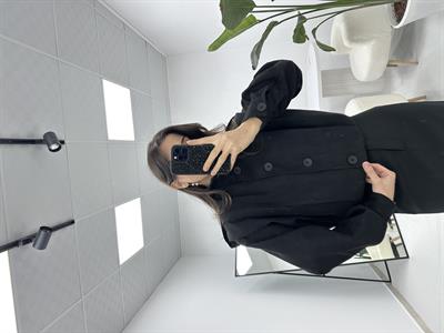 Düğmeli Süet Siyah Bomber Ceket