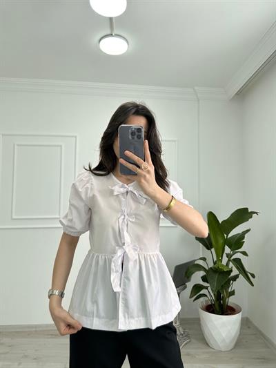 ETEK UCU PİLELİ ÖNDEN BAĞLAMALI BLUZ