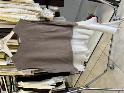 Fırfır Detaylı Bronz Bluz Pantolon Takım 