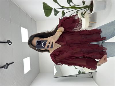 Fırfırlı Bordo Transparan Gömlek 