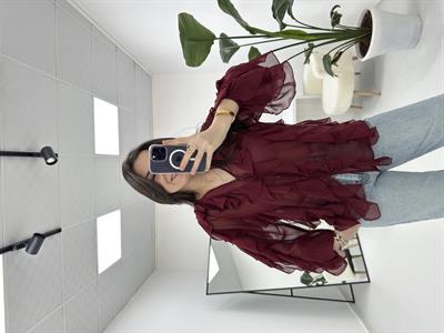 Fırfırlı Bordo Transparan Gömlek 