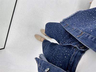 Full Taş Detaylı Denim Kot Mavi Takım 