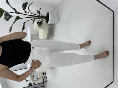 Gabardin Kumaş Havuç Model Beyaz Pantolon 