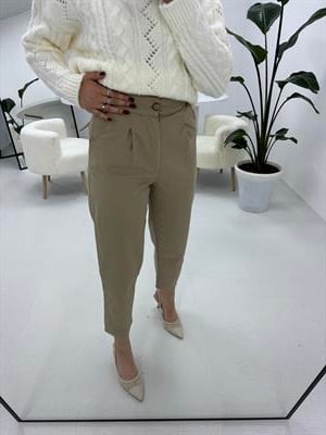 Gabardin Kumaş Havuç Model Vizon  Pantolon 