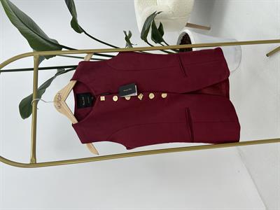 Gold Düğme Detaylı Bordo Süet Yelek