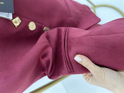 Gold Düğme Detaylı Bordo Süet Yelek