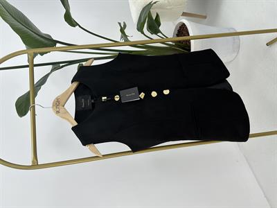 Gold Düğme Detaylı Siyah Süet  Yelek