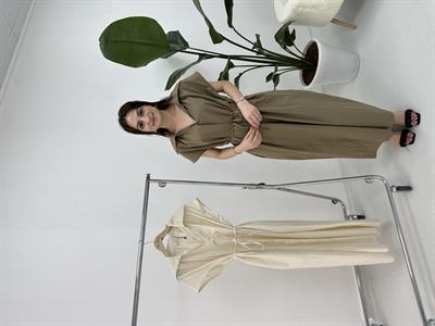Haki Geniş Yaka Oversize Elbise 