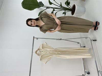 Haki Geniş Yaka Oversize Elbise 