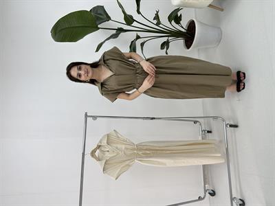 Haki Geniş Yaka Oversize Elbise 