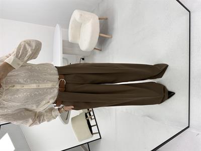İçten Kemer Detaylı Kahverengi Kumaş Pantolon 