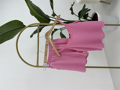 İnce Askılı Bluz Şortlu Pembe Takım