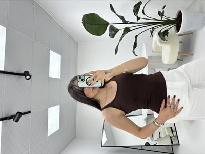 İnce Askılı Fitilli  Oval Yaka Kahverengi Atlet 