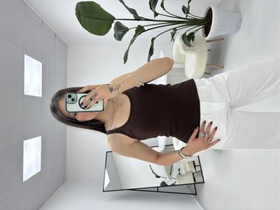 İnce Askılı Fitilli  Oval Yaka Kahverengi Atlet 