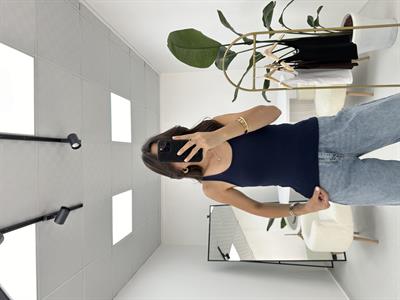 İnce Askılı Fitilli  Oval Yaka Lacivert Atlet 