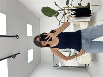 İnce Askılı Fitilli  Oval Yaka Lacivert Atlet 