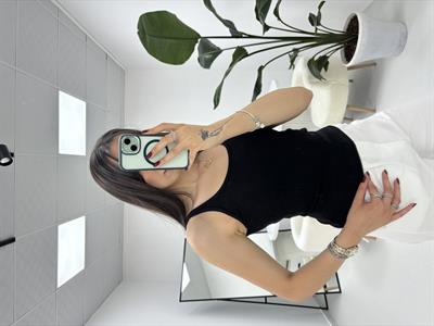 İnce Askılı Fitilli  Oval Yaka Siyah Atlet 