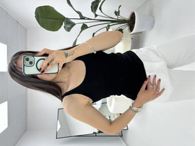 İnce Askılı Fitilli  Oval Yaka Siyah Atlet 