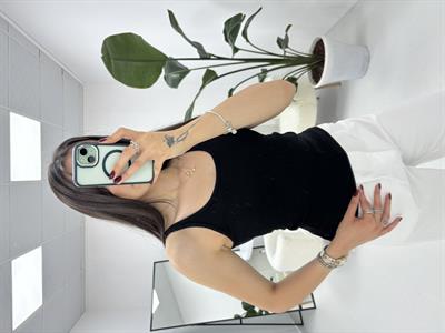 İnce Askılı Fitilli  Oval Yaka Siyah Atlet 