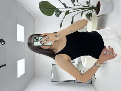 İnce Askılı Fitilli  Oval Yaka Siyah Atlet 