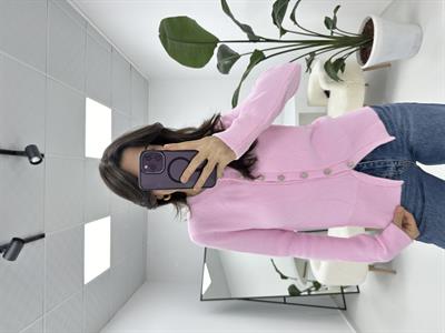 İnci Düğmeli Pembe Hırka 