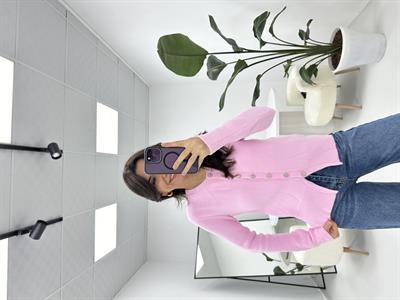 İnci Düğmeli Pembe Hırka 