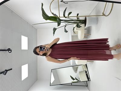 İp Askılı Bordo Elbise