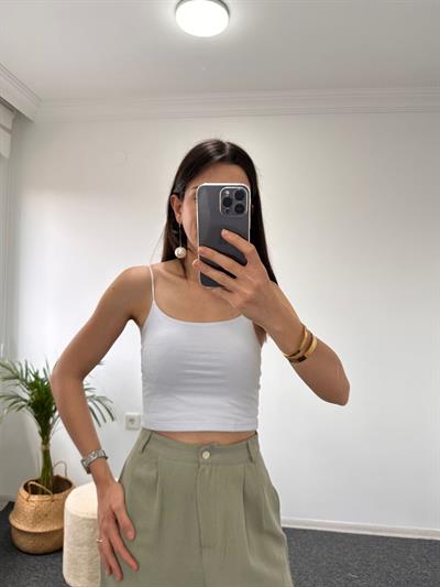 İp Askılı  Crop Top Beyaz