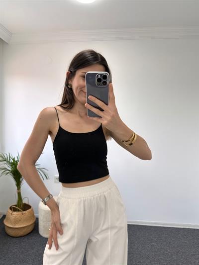 İp Askılı  Crop Top Beyaz