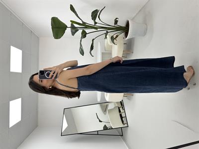 İp Askılı Denim Mavi Kot Elbise 