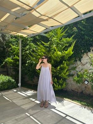 İp Askılı Lila Elbise