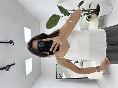 İpleri Askılı Ekru Keten Dokulu Bluz 
