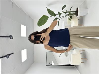 İpleri Askılı Lacivert Keten Dokulu Bluz 