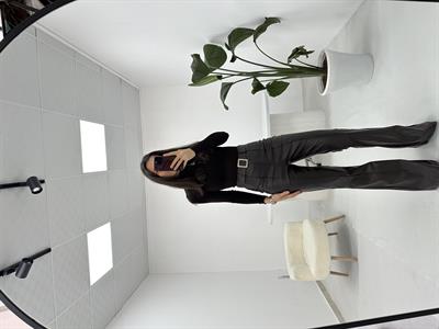 İspanyol Paça Deri Kahverengi Pantolon