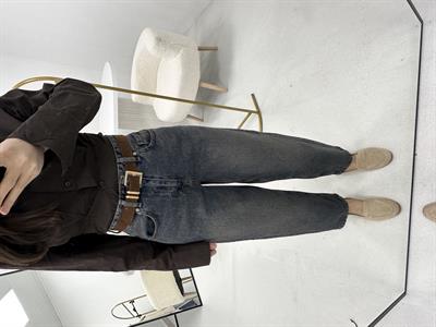 Kahverengi Geçişli Süet Kemerli Kot Pantolon 