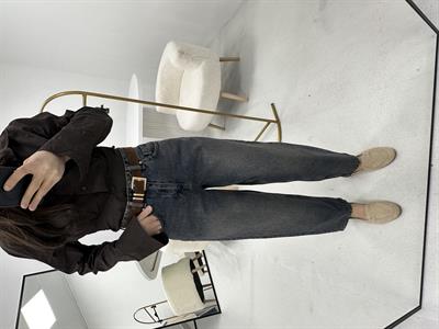 Kahverengi Geçişli Süet Kemerli Kot Pantolon 