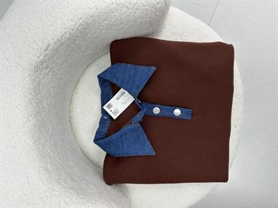 Kahverengi Yakası Kot Detaylı Şardonlu Sweatshirt
