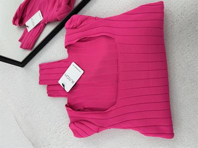 Kare Yaka Pembe Uzun Kol Triko Kazak