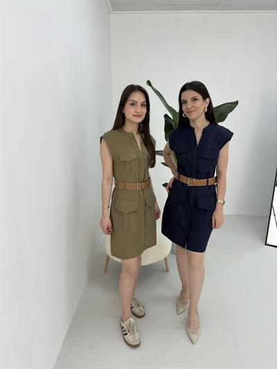 Kemerli Kısa Elbise Lacivert